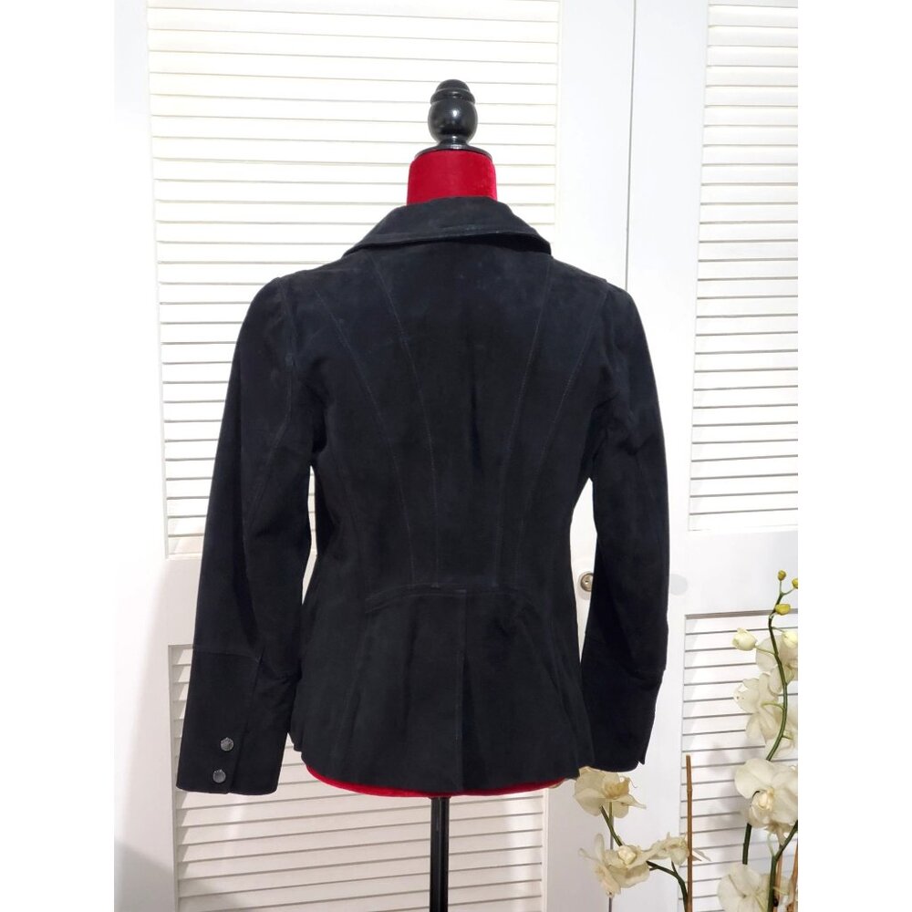 Isaac Mizrahi Women's Black Suede Leather Motorcycle Jacket Size 8 627 - Picture 5 of 13